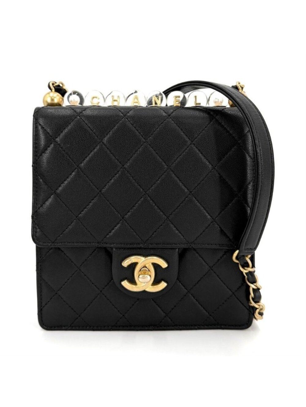 Chanel Shoulder Bag Quilted Logo Chain CC Crossbody Leather Black Gold